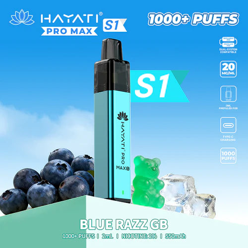 Hayati Pro Max S1 Kit | 550mAh | 1000 Puffs | 20mg | USB-C UK