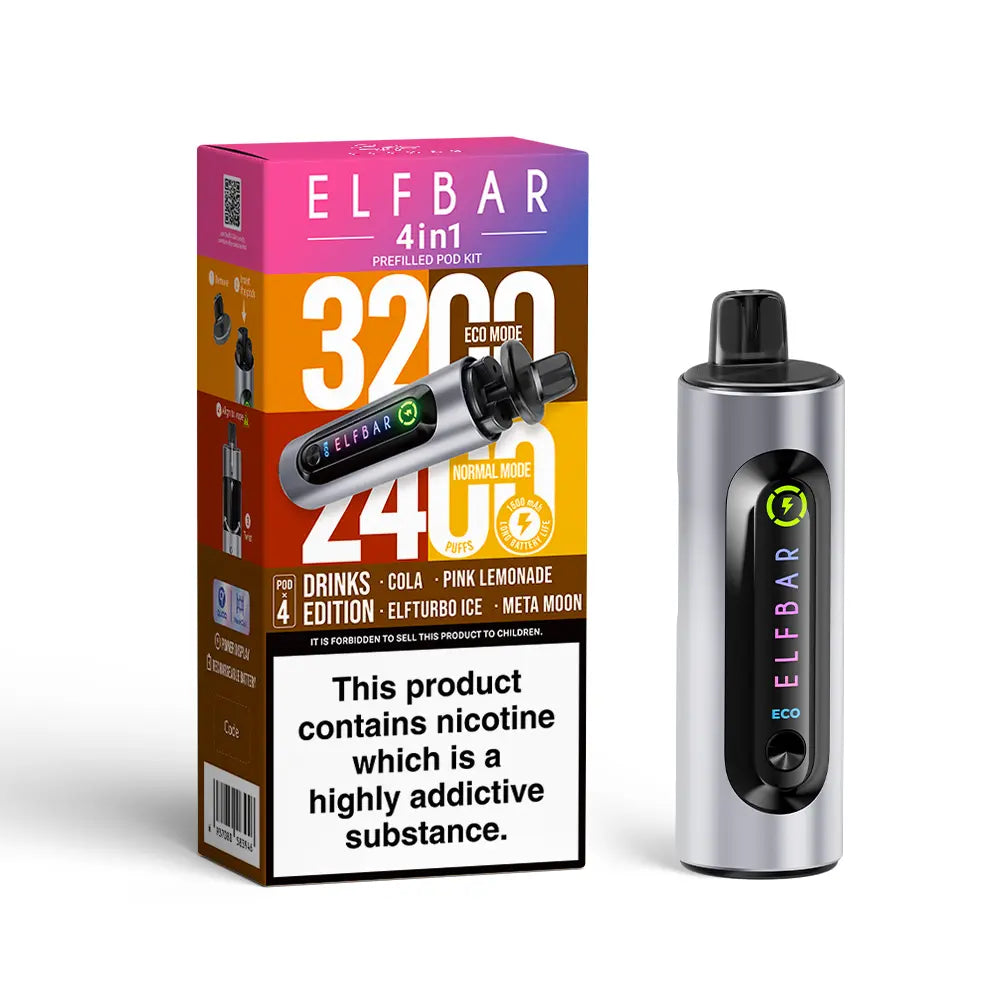 Elf Bar 4-in-1 Prefilled Pod Kit | 1500mAh Battery | Twist-to-Switch | 4 Flavours | 3200 Puffs | QUAQ Mesh Coil | Dual Modes