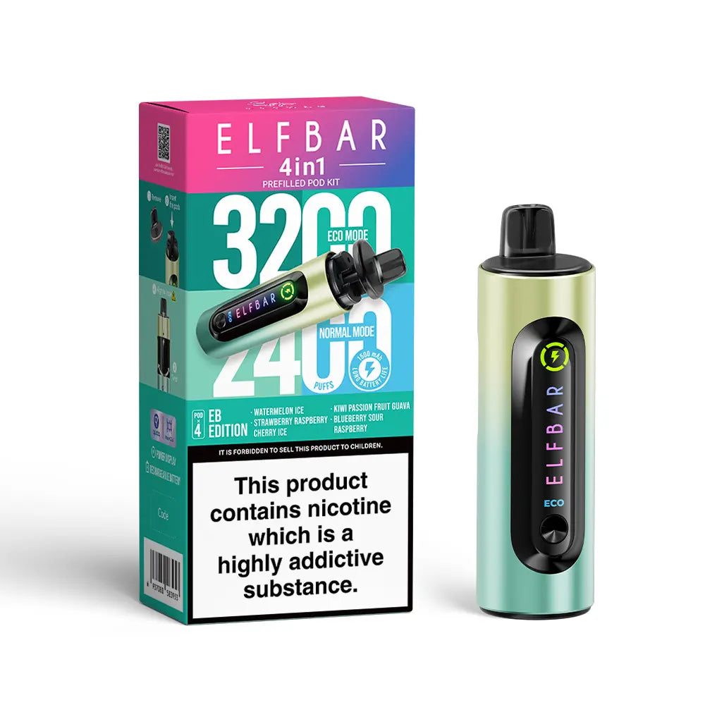 Elf Bar 4-in-1 Prefilled Pod Kit | 1500mAh Battery | Twist-to-Switch | 4 Flavours | 3200 Puffs | QUAQ Mesh Coil | Dual Modes