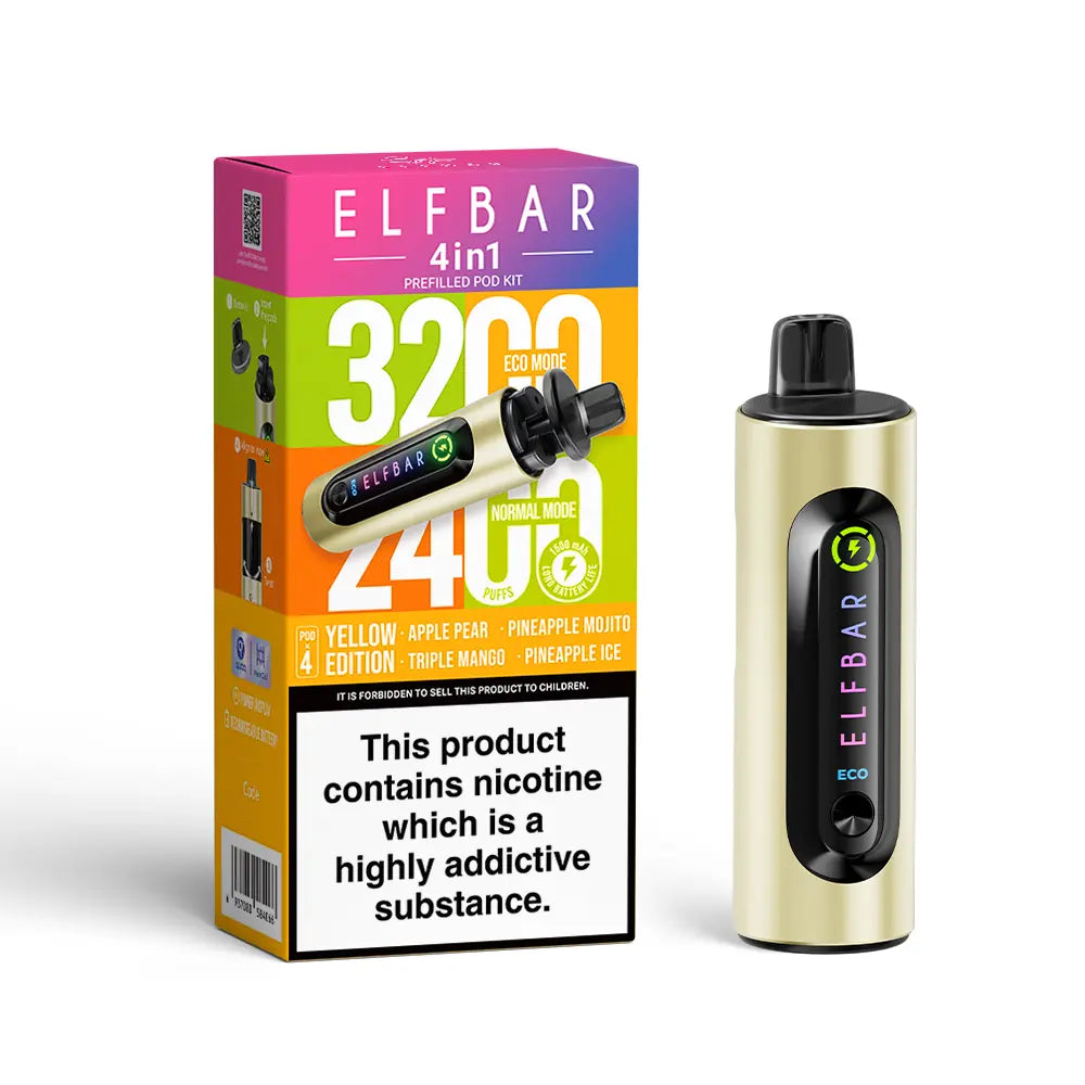 Elf Bar 4-in-1 Prefilled Pod Kit | 1500mAh Battery | Twist-to-Switch | 4 Flavours | 3200 Puffs | QUAQ Mesh Coil | Dual Modes