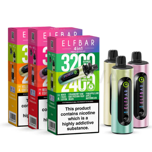 Elf Bar 4-in-1 Prefilled Pod Kit | 1500mAh Battery | Twist-to-Switch | 4 Flavours | 3200 Puffs | QUAQ Mesh Coil | Dual Modes