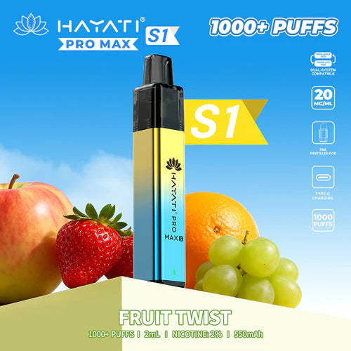 Hayati Pro Max S1 Kit | 550mAh | 1000 Puffs | 20mg | USB-C UK