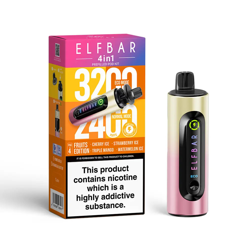 Elf Bar 4-in-1 Prefilled Pod Kit | 1500mAh Battery | Twist-to-Switch | 4 Flavours | 3200 Puffs | QUAQ Mesh Coil | Dual Modes