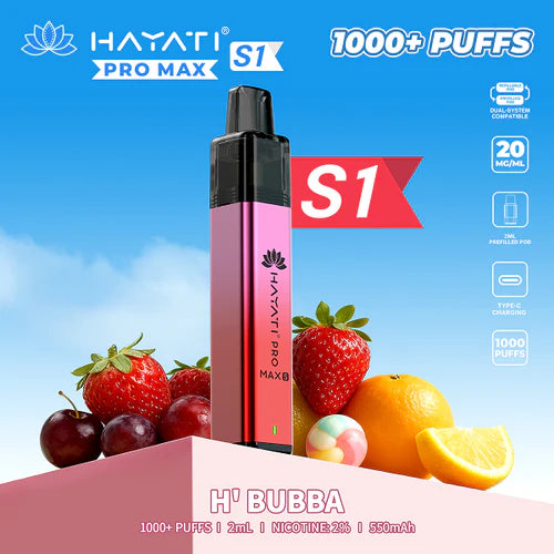 Hayati Pro Max S1 Kit | 550mAh | 1000 Puffs | 20mg | USB-C UK
