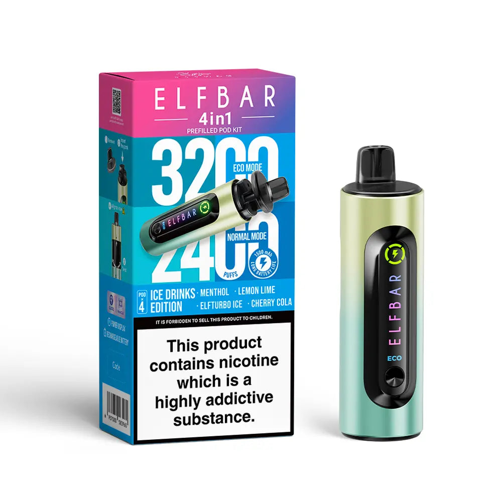Elf Bar 4-in-1 Prefilled Pod Kit | 1500mAh Battery | Twist-to-Switch | 4 Flavours | 3200 Puffs | QUAQ Mesh Coil | Dual Modes