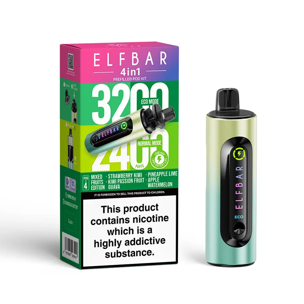 Elf Bar 4-in-1 Prefilled Pod Kit | 1500mAh Battery | Twist-to-Switch | 4 Flavours | 3200 Puffs | QUAQ Mesh Coil | Dual Modes