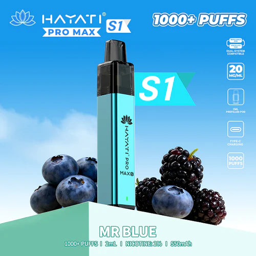 Hayati Pro Max S1 Kit | 550mAh | 1000 Puffs | 20mg | USB-C UK