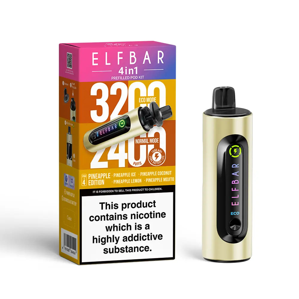 Elf Bar 4-in-1 Prefilled Pod Kit | 1500mAh Battery | Twist-to-Switch | 4 Flavours | 3200 Puffs | QUAQ Mesh Coil | Dual Modes