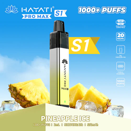 Hayati Pro Max S1 Kit | 550mAh | 1000 Puffs | 20mg | USB-C UK