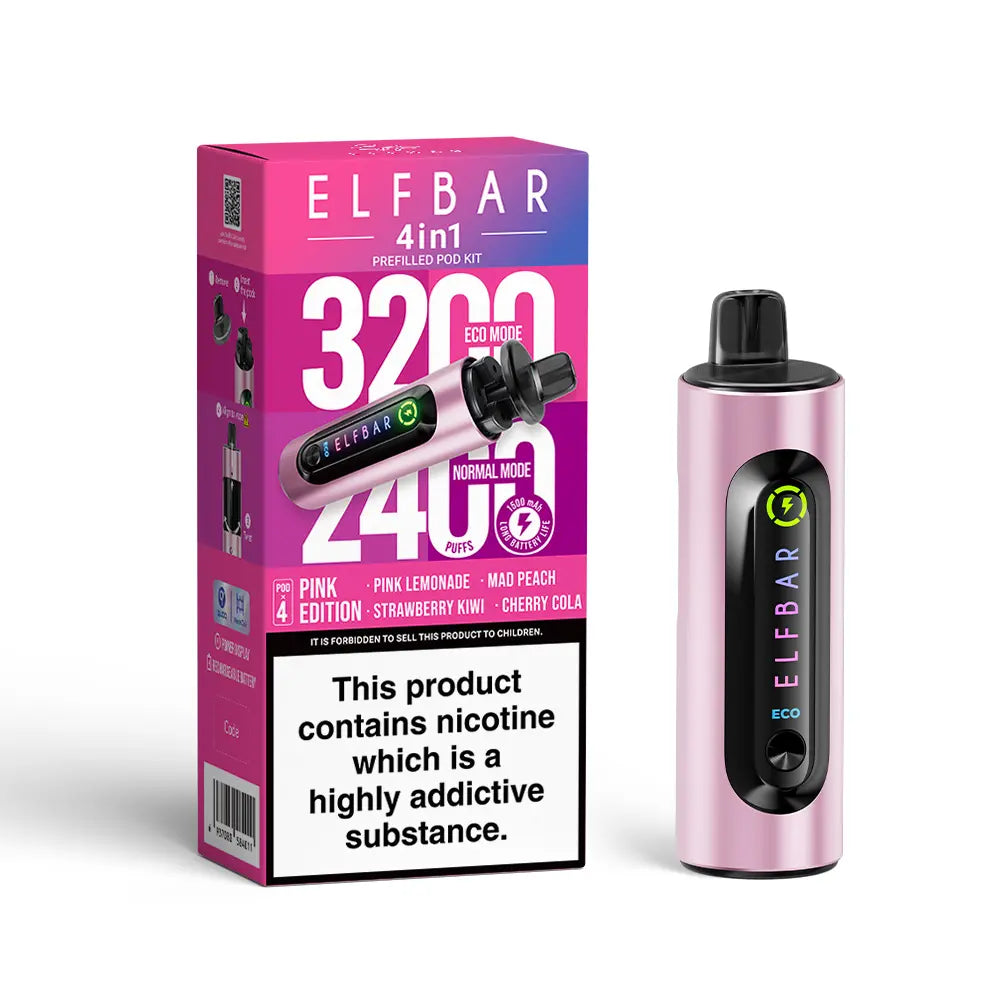 Elf Bar 4-in-1 Prefilled Pod Kit | 1500mAh Battery | Twist-to-Switch | 4 Flavours | 3200 Puffs | QUAQ Mesh Coil | Dual Modes