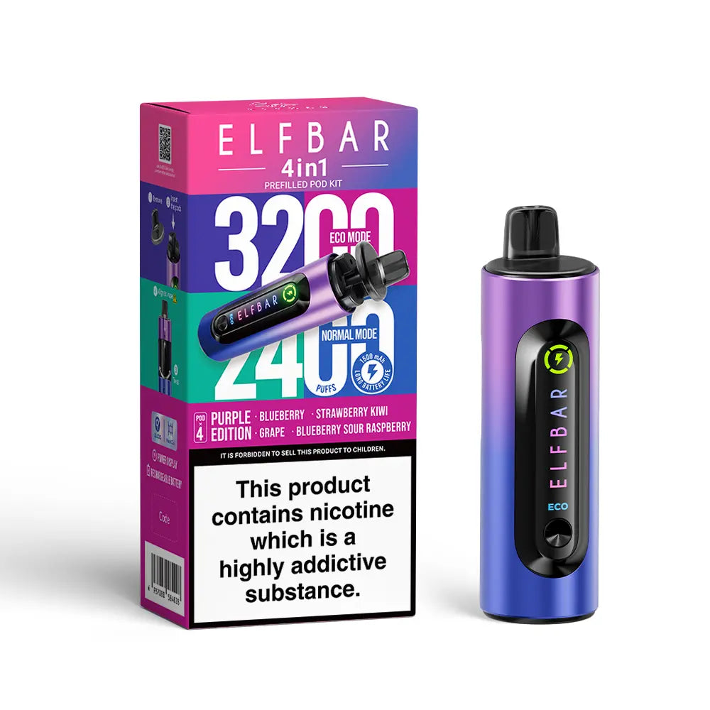 Elf Bar 4-in-1 Prefilled Pod Kit | 1500mAh Battery | Twist-to-Switch | 4 Flavours | 3200 Puffs | QUAQ Mesh Coil | Dual Modes