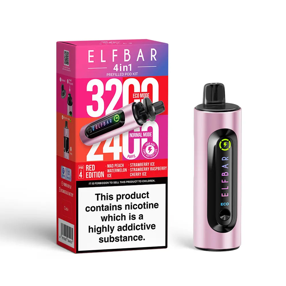Elf Bar 4-in-1 Prefilled Pod Kit | 1500mAh Battery | Twist-to-Switch | 4 Flavours | 3200 Puffs | QUAQ Mesh Coil | Dual Modes