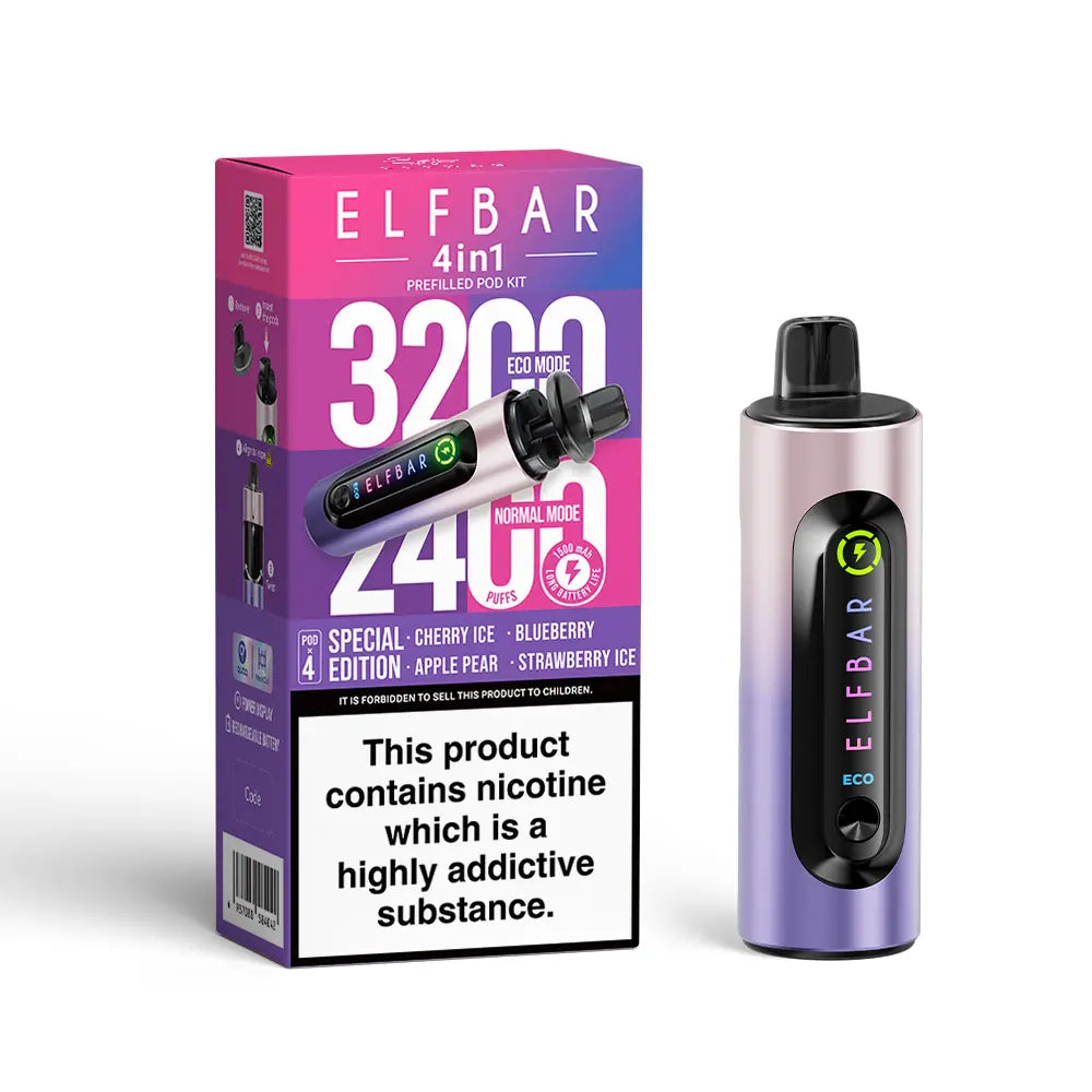 Elf Bar 4-in-1 Prefilled Pod Kit | 1500mAh Battery | Twist-to-Switch | 4 Flavours | 3200 Puffs | QUAQ Mesh Coil | Dual Modes