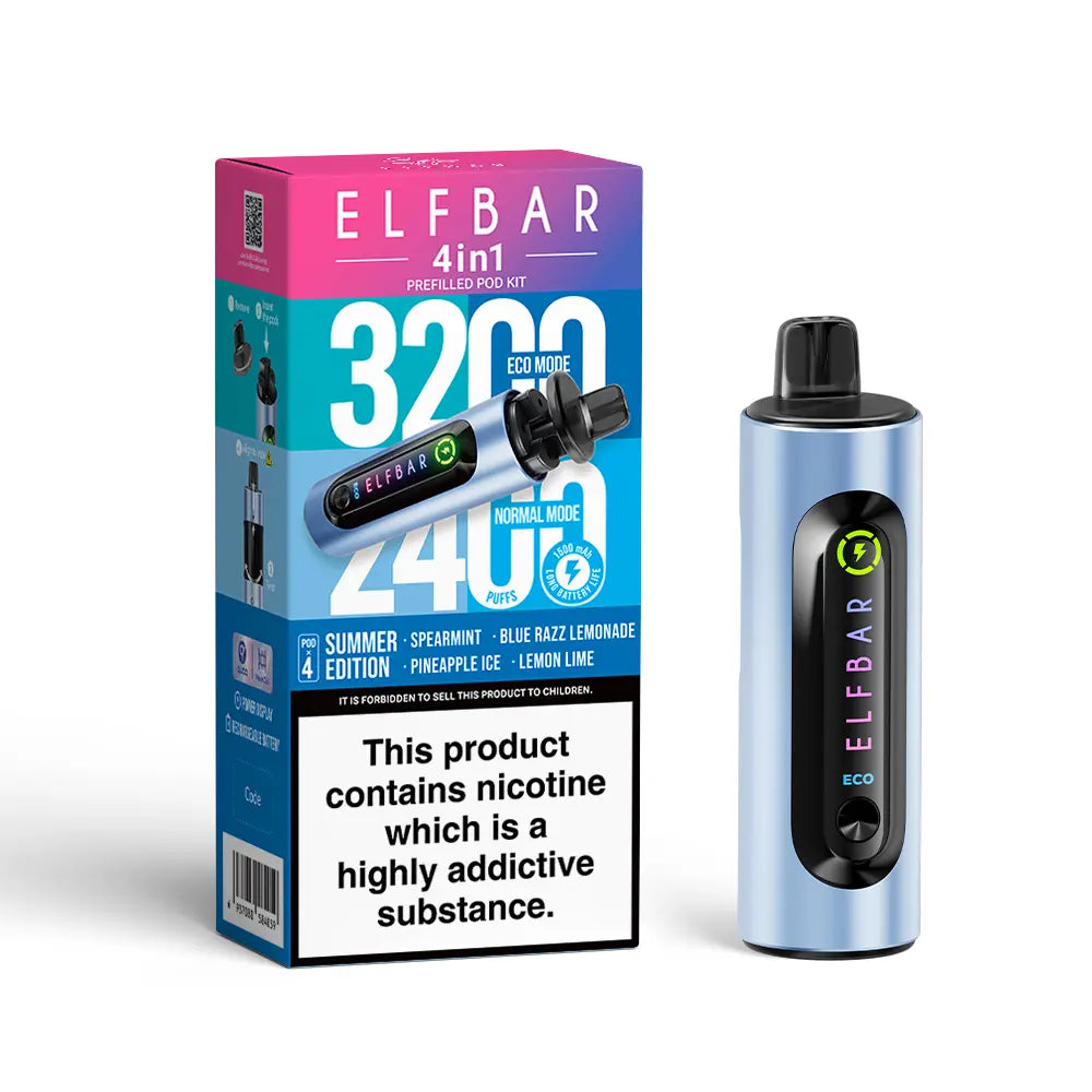 Elf Bar 4-in-1 Prefilled Pod Kit | 1500mAh Battery | Twist-to-Switch | 4 Flavours | 3200 Puffs | QUAQ Mesh Coil | Dual Modes