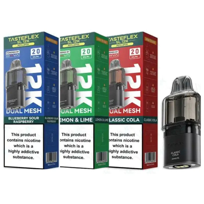 OXVA Tasteflex 12K Pods | Dual Mesh Coil Replacement Pods | Auto-Fill System | 22+ Flavours | 12000 Puffs | 20mg Nic Salt