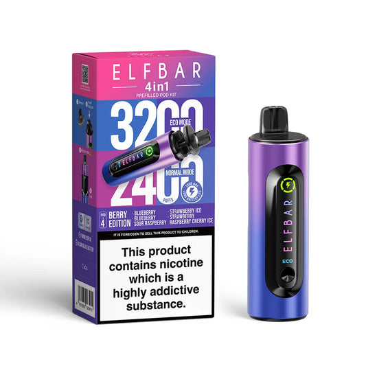 Elf Bar 4-in-1 Prefilled Pod Kit | 1500mAh Battery | Twist-to-Switch | 4 Flavours | 3200 Puffs | QUAQ Mesh Coil | Dual Modes