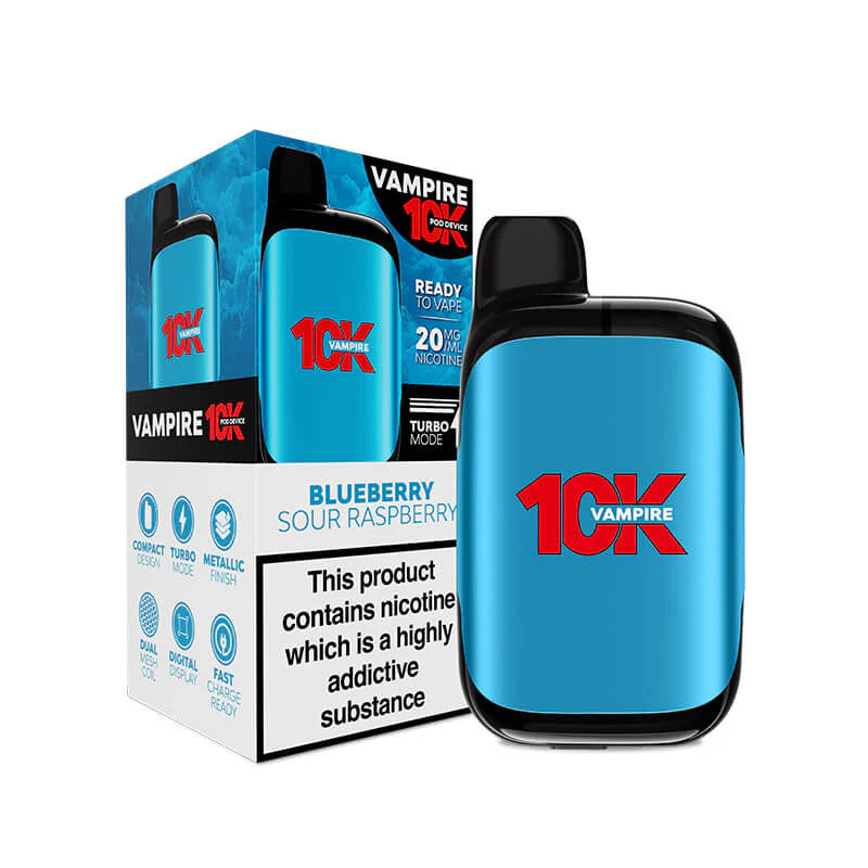 Vampire 10K Prefilled Pod Kit featuring advanced dual mesh coil technology with Turbo Mode and premium Vampire Vape nicotine salts