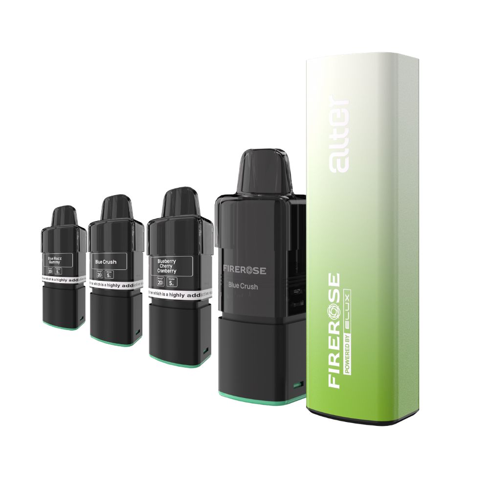 Elux Firerose Alter 7000 Puffs Prefilled Pods replacement pod cartridges 7000 puffs 20mg nicotine salt mesh coil sealed prefilled click-in MTL vaping compatible Firerose Alter device multiple premium flavours Berry Bang Blue Crush Cherry Cola Lemon Lime