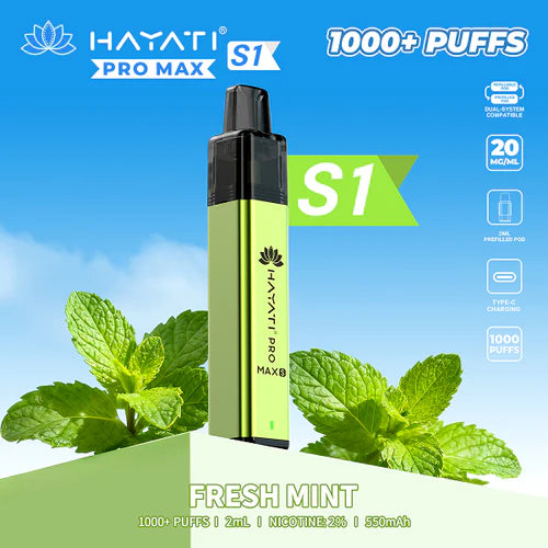 Hayati Pro Max S1 Kit | 550mAh | 1000 Puffs | 20mg | USB-C UK