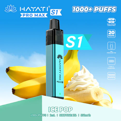 Hayati Pro Max S1 Kit | 550mAh | 1000 Puffs | 20mg | USB-C UK