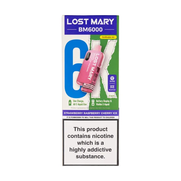 Lost Mary BM6000: Premium 6000 Puff Rechargeable Experience - Strawberry Raspberry Cherry Ice
