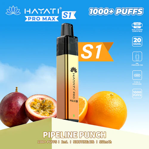 Hayati Pro Max S1 Kit | 550mAh | 1000 Puffs | 20mg | USB-C UK