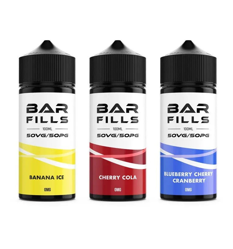 Bar Fills 50/50 100ml E-Liquid bottle showing premium MTL shortfill with disposable-inspired flavours