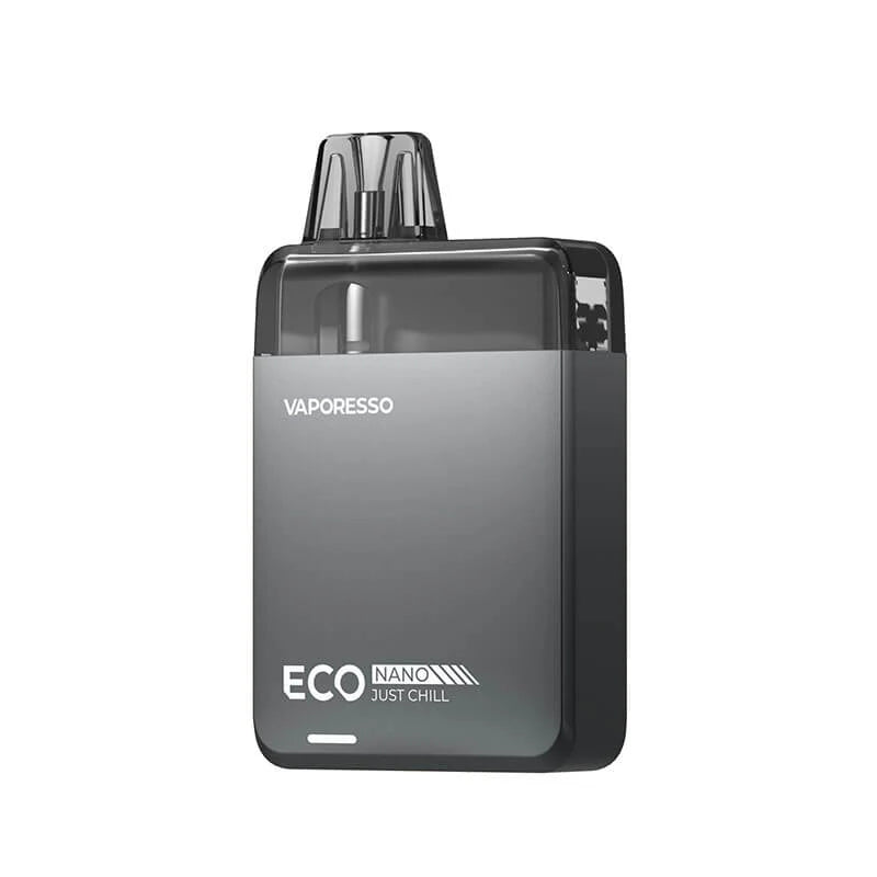 Vaporesso Eco Nano Pod Kit in Universal Grey showing compact design with 1000mAh battery and COREX heating technology