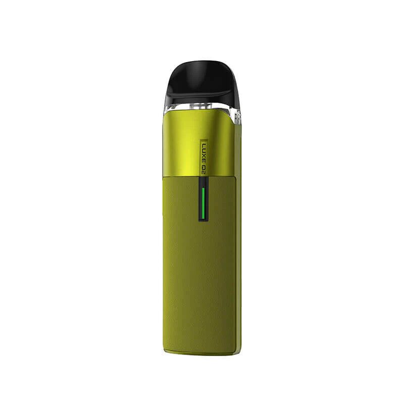 Vaporesso Luxe Q2 Pod Kit in Green showing premium leather design with 1000mAh battery and COREX technology
